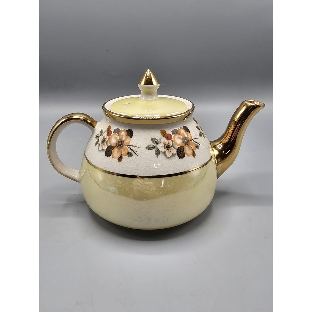 Vtg 1950s Gibson Yellow Pink Floral Luster Glaze‎ Tea Pot Staffordshire England
